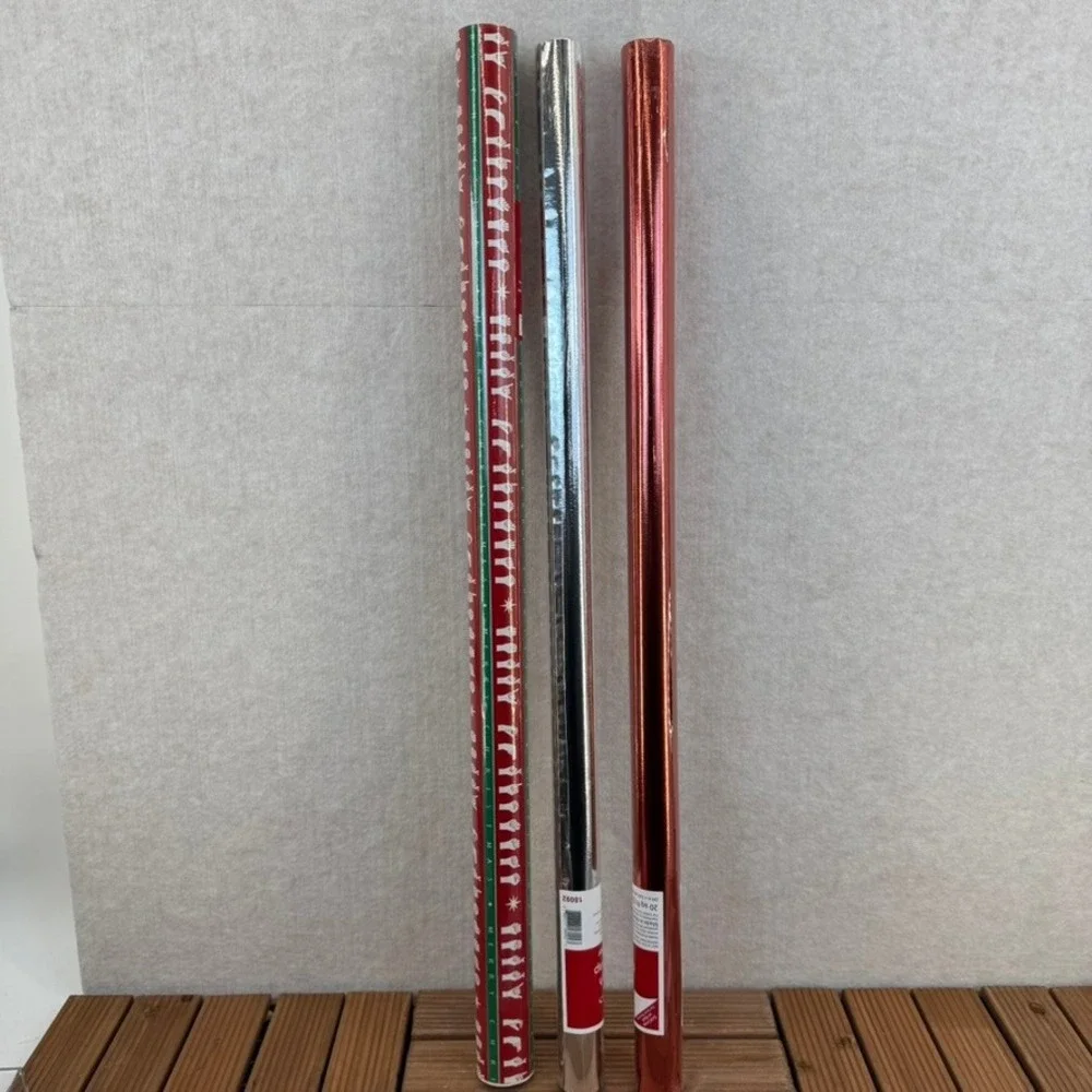 Three Rolls Wrapping Paper Red Silver Red Metallic ASL